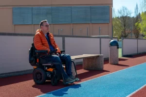 Calm man on an electric wheelchair